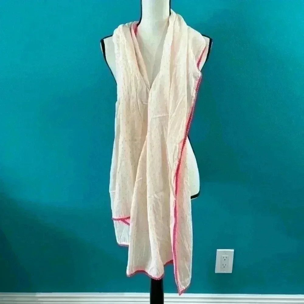 White scarf with pink order and orange dots